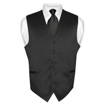Men's Dress Vest & NeckTie Solid BLACK Color Neck Tie Set for Suit or Tux sz XS