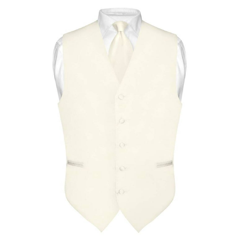 Men s Dress Vest NeckTie Solid CREAM Color Neck Tie Set for Suit