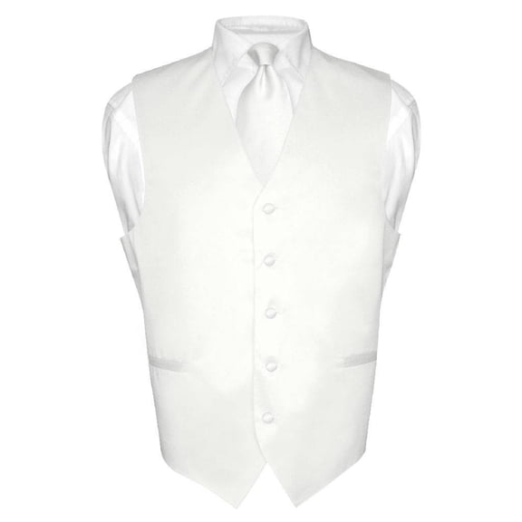Men's Dress Vest & NeckTie Solid WHITE Color Neck Tie Set for Suit or Tux sz Med