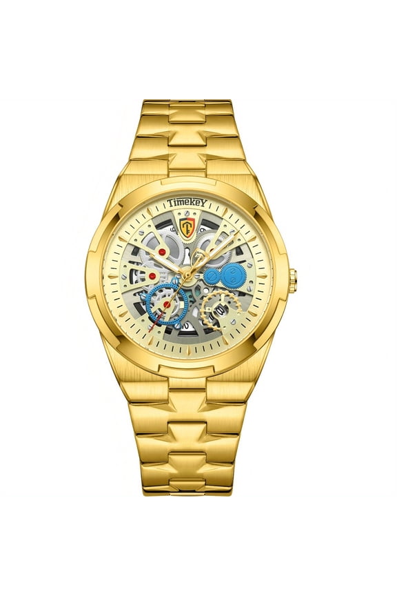 Men's Dress Watch Luxury Mechanical Style - Large Face Round Chrono with Hollow-Out Luminous Details, 6-Hand Quartz Movement, Zinc Alloy Business Watch for Professional Gifts,Wedding,Special Events