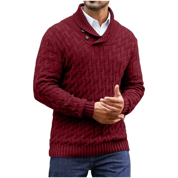 Men's Dressy Cable-Knit Sweater Buttoned Mock Neck Pullover for Fall & Winter