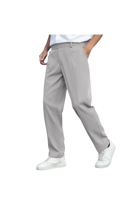 Men’s Dressy Pants Elastic Waist Loose Fits Pleated Business Work Pants Summer Straight Leg Versatile Trousers