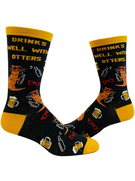 Men's Drinks Well With Otters Socks Funny Beer Party Novelty Drinking Footwear
