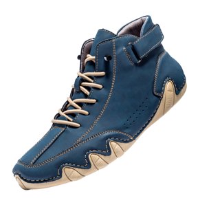 Men's Driving Boots Suede High Top Casual Boots Hook And Loop Closure Lace Up Round Toe Non Slip Wavy Rubber Outsole Fashion Plus Size Outdoor Walking Driving Leather Shoes