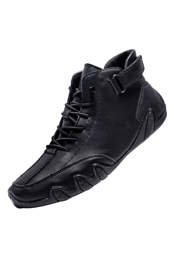 Men's Driving Boots Suede High Top Casual Boots Hook And Loop Closure Lace Up Round Toe Non Slip Wavy Rubber Outsole Fashion Plus Size Outdoor Walking Driving Leather Shoes
