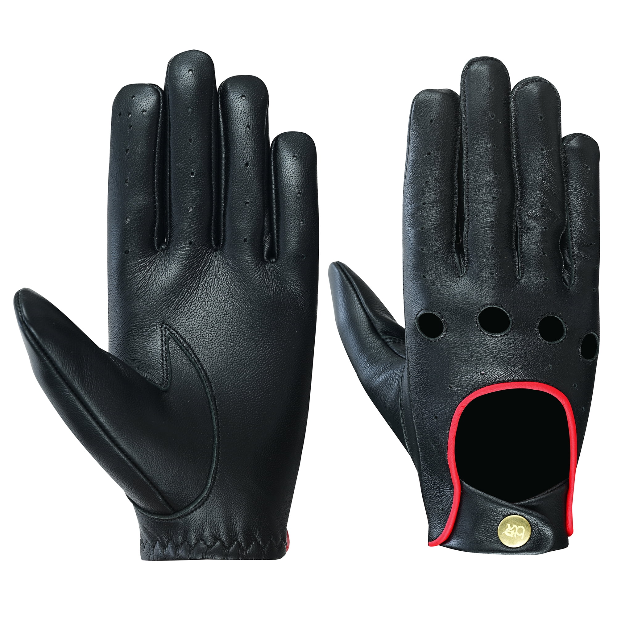 Men's Driving Gloves 100% Genuine Lambskin Leather Chauffeur Full Finger Car Driving Motorcycle Bikers Riding Gloves Black-2XL