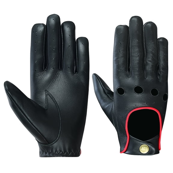 Men's Driving Gloves 100% Genuine Lambskin Leather Chauffeur Full Finger Car Driving Motorcycle Bikers Riding Gloves Black-M