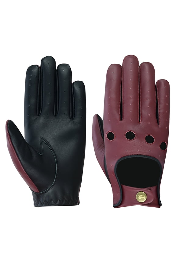 Men's Driving Gloves 100% Genuine Lambskin Leather Chauffeur Full Finger Car Driving Motorcycle Bikers Riding Gloves Burgundy-2XL