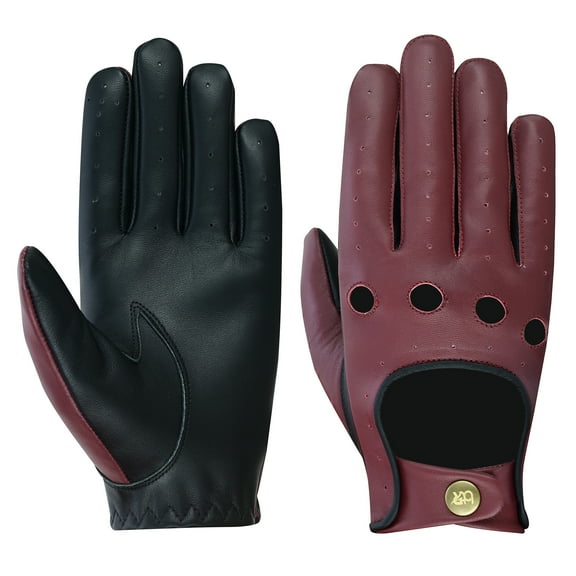 Men's Driving Gloves 100% Genuine Lambskin Leather Chauffeur Full Finger Car Driving Motorcycle Bikers Riding Gloves Burgundy-L