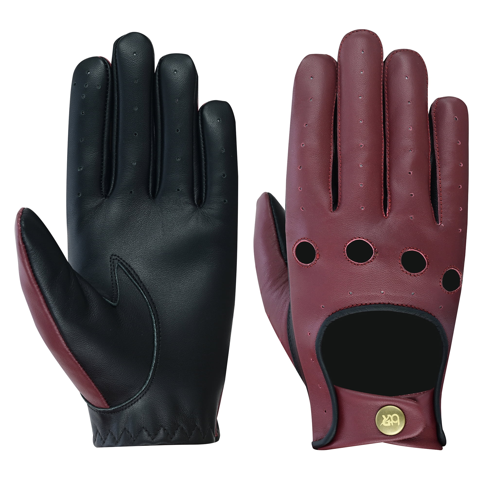 Men's Driving Gloves 100% Genuine Lambskin Leather Chauffeur Full Finger Car Driving Motorcycle Bikers Riding Gloves Burgundy-M