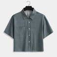 thumbnail image 1 of Men's Drop Shoulder Summer Plaid Casual Button Down Shirt Tops, Short Sleeve Cardigan Jacket, Polyester Relaxed Fit Breathable Beach Vacation Outfits Modern Fashion Essential, 1 of 5