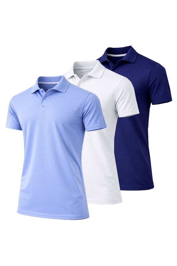 3-Pack Men's Dry Fit Moisture-Wicking Polo Shirt (S-3XL)