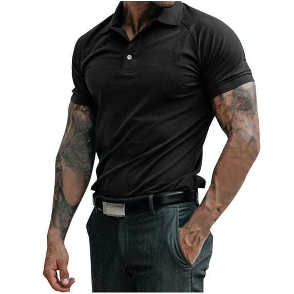 Men's Dry Fit Polo Shirt Short Sleeve Tops Black Xl
