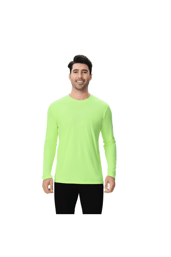 High Visibility Safety T-Shirt for Men, Hi Vis Pure Dry Fit Poly Long Sleeves Crew Neck Shirts | 100% Polyester, Neon Yellow, L
