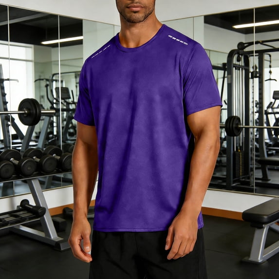 Men's Dry-Fit Short Sleeve Crew Neck T Shirts Short Sleeved Round Neck Training Sports T-shirt Solid Color Running Fitness Top