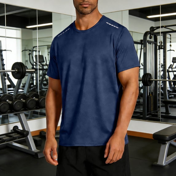 Men's Dry Fit T Shirts Short Sleeved Round Neck Training Sports T-shirt Solid Color Running Fitness Top