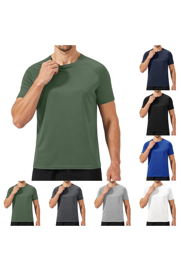 Men's Dry Fit Workout T-Shirts Athletic Running Tee Short Sleeve Crew Neck Gym Tops, Polyester, Moisture Wicking ,L,#01 Army Green