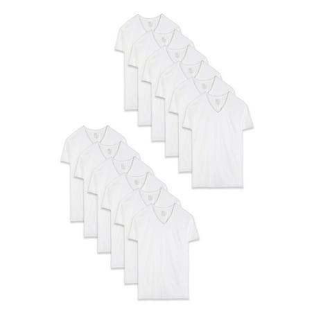 Men's Dual Defense White V-Neck T-Shirts, 12 Pack