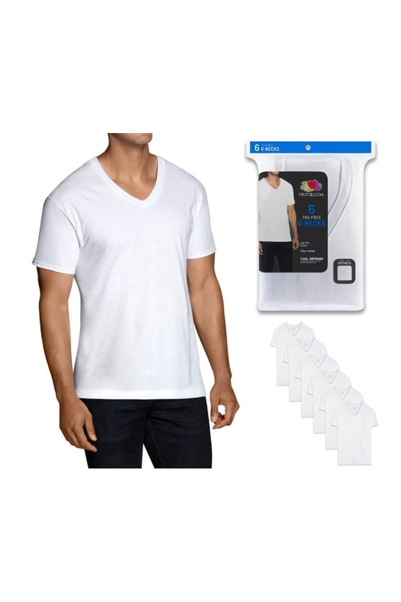 Men's Dual Defense White V-Neck T-Shirts, 6 Pack