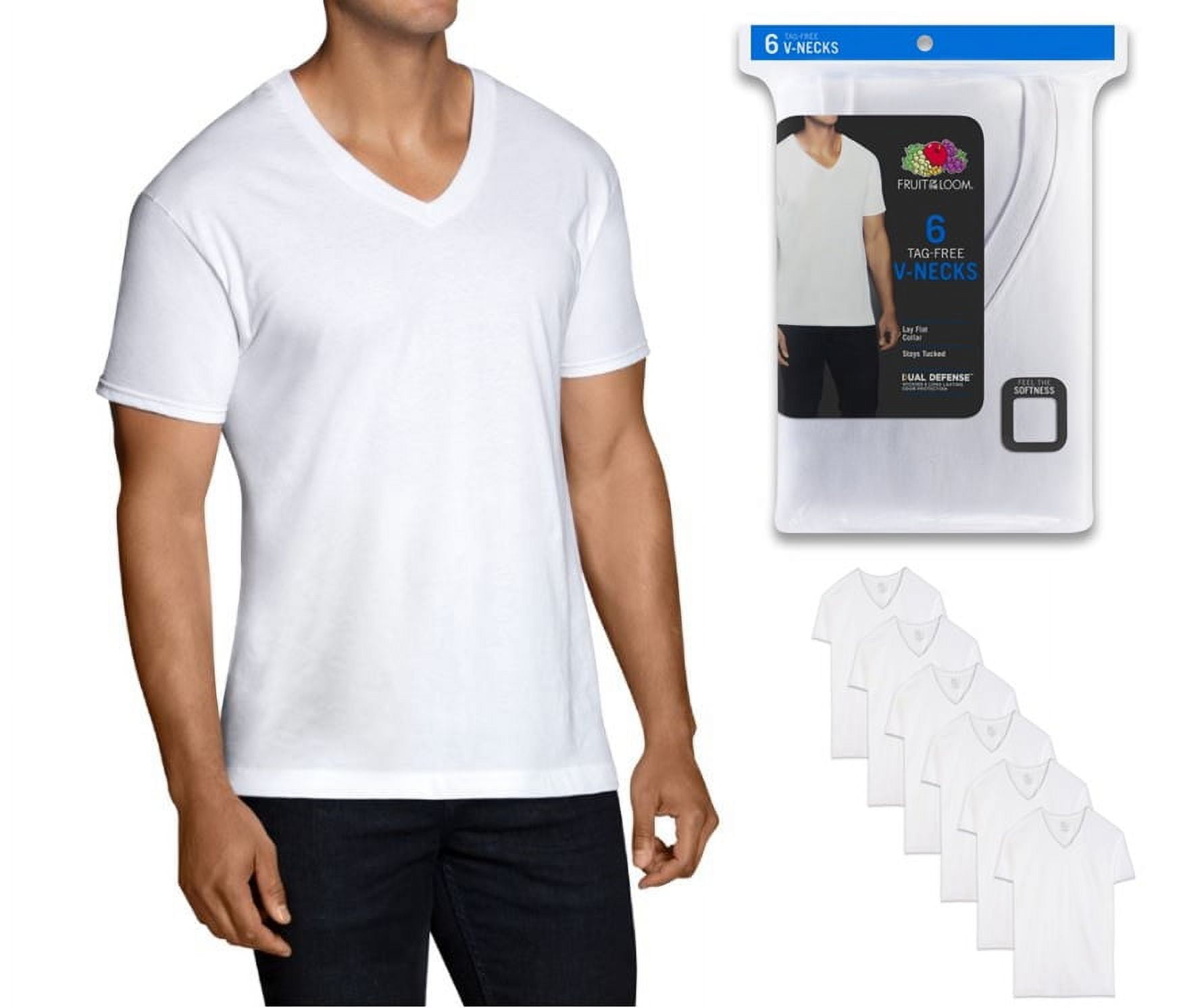 Fruit of the Loom Brandclub Men s Dual Defense White V Neck T Shirts 6 Pack