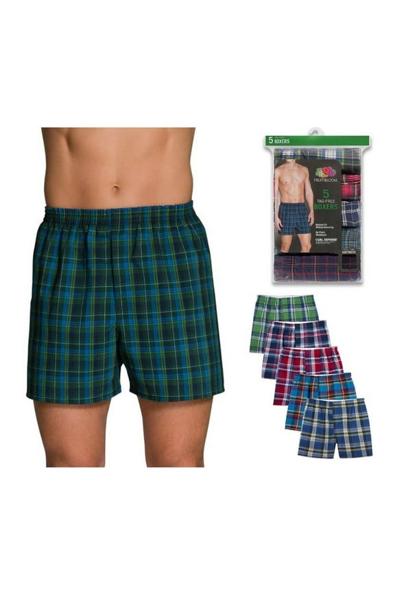 Men's Dual Defense Woven Plaid Tartan Boxers, 5 Pack