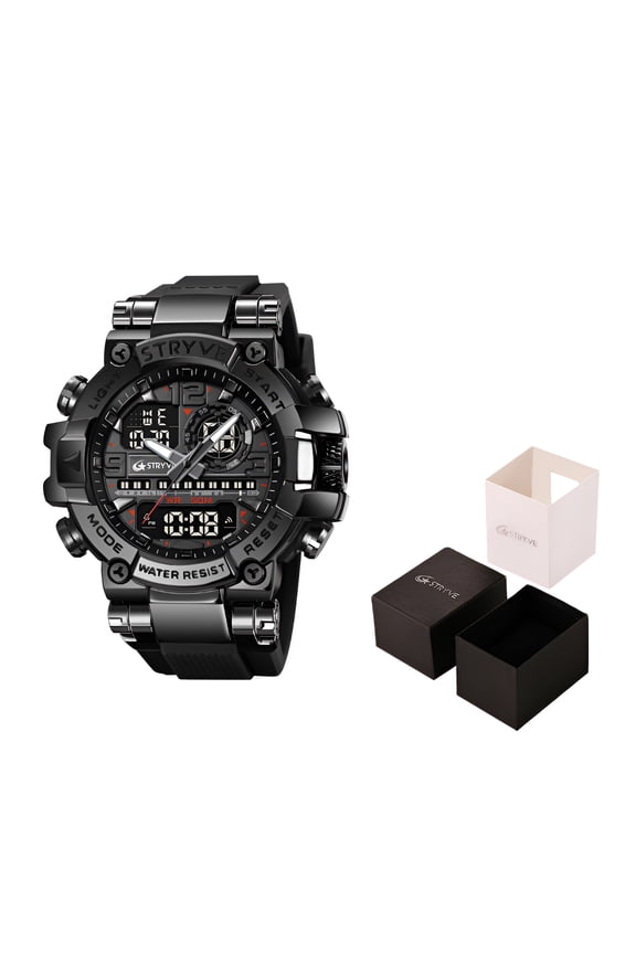 Men's Dual Display Digital Analog Sports Watch, 50M Waterproof, LED Light, Silicone Strap
