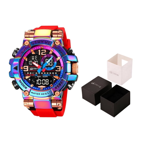 Men's Dual Display Digital Analog Sports Watch, 50M Waterproof, LED Light, Silicone Strap