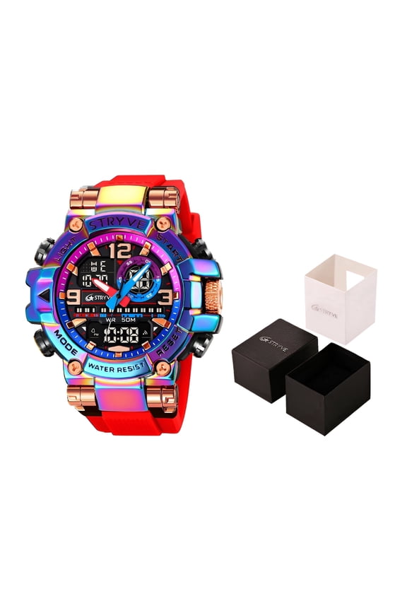 Men's Dual Display Digital Analog Sports Watch, 50M Waterproof, LED Light, Silicone Strap