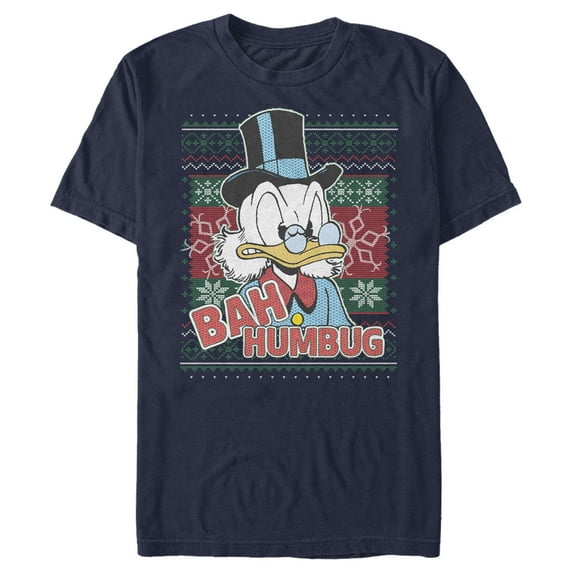 Men's DuckTales Scrooge McDuck Bah Humbug Ugly Christmas Graphic Tee Navy Blue 2X Large