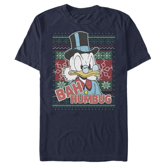 Men's DuckTales Scrooge McDuck Bah Humbug Ugly Christmas Graphic Tee Navy Blue X Large