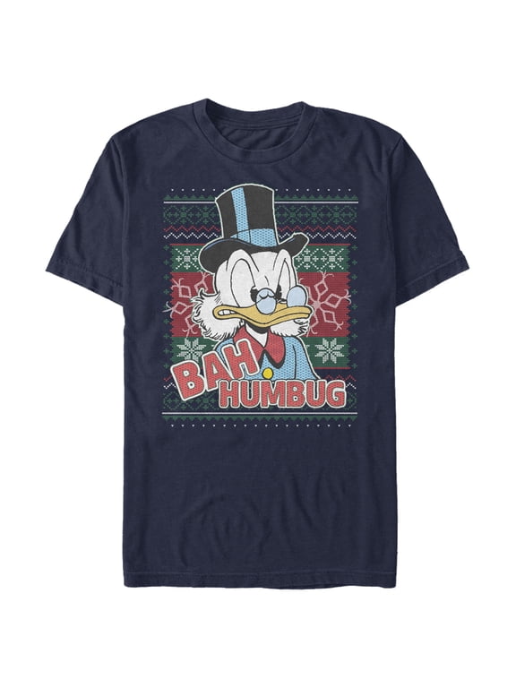 Men's DuckTales Scrooge McDuck Bah Humbug Ugly Christmas Graphic Tee Navy Blue X Large