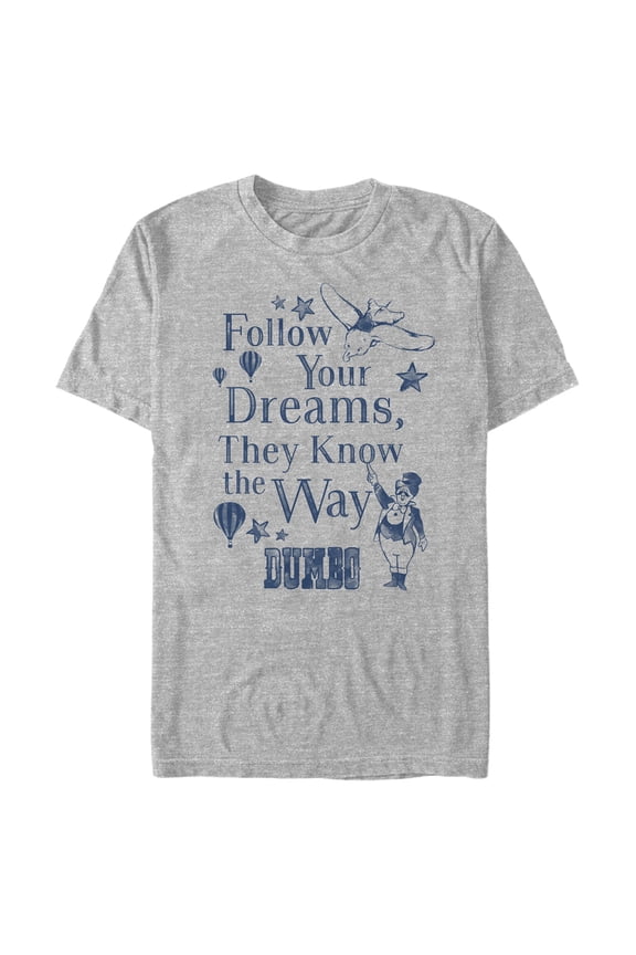 Men's Dumbo Follow Your Dreams Graphic Tee Athletic Heather 2X Large