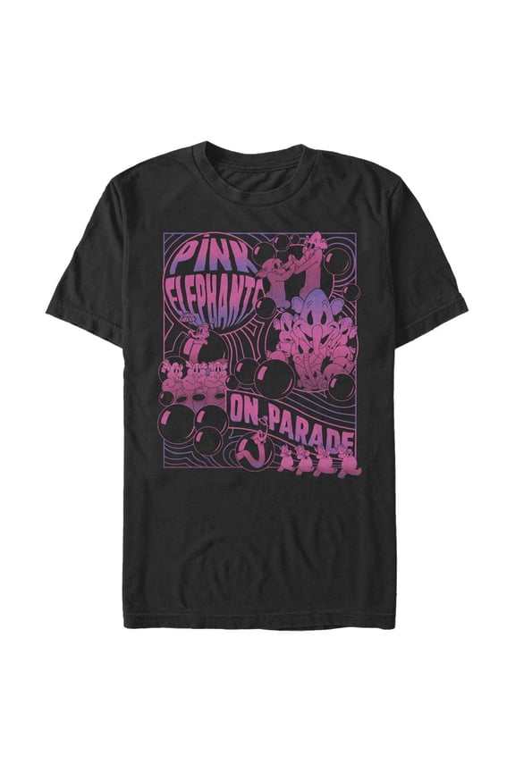 Men's Dumbo Pink Elephants on Parade Graphic Tee Black Small