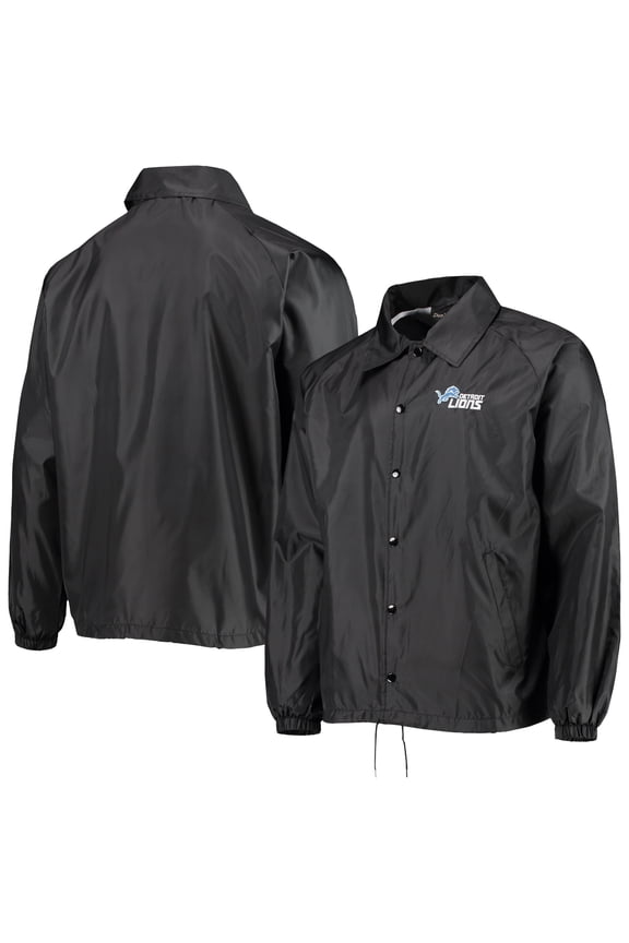 Men's Dunbrooke Black Detroit Lions Coaches Classic Raglan Full-Snap Windbreaker Jacket
