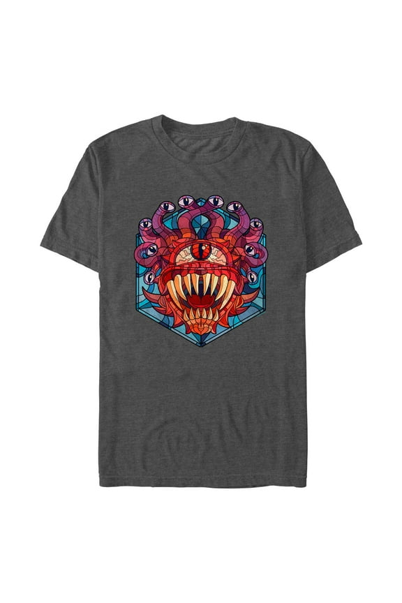 Men's Dungeons & Dragons Beholder Monster Stained Glass Graphic Tee Charcoal Heather 2X Large