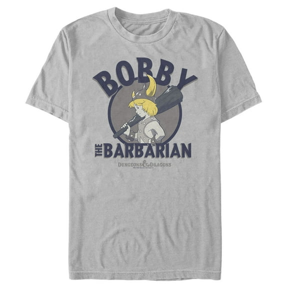 Men's Dungeons & Dragons Bobby the Barbarian Club Cartoon  Graphic Tee Silver 2X Large