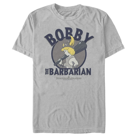 Men's Dungeons & Dragons Bobby the Barbarian Club Cartoon Graphic Tee Silver Large