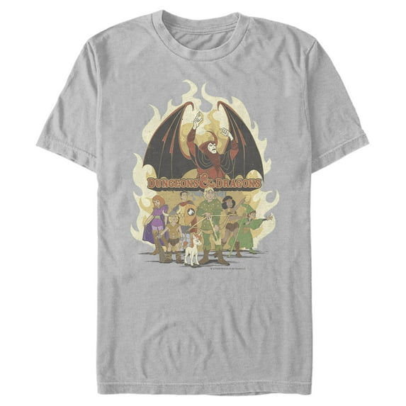 Men's Dungeons & Dragons Cartoon Favorite Players Flames Graphic Tee Silver Large
