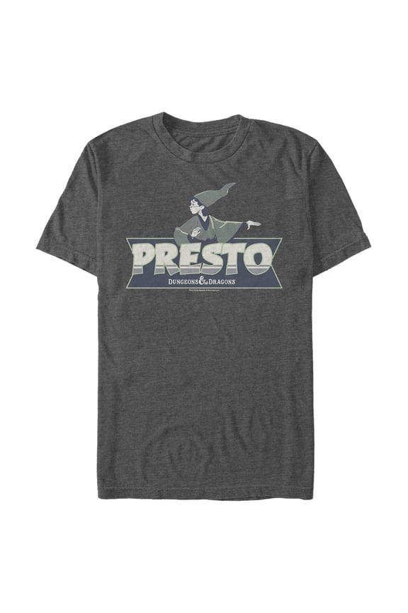 Men's Dungeons & Dragons Presto the Wizard Banner Cartoon Graphic Tee Charcoal Heather 2X Large