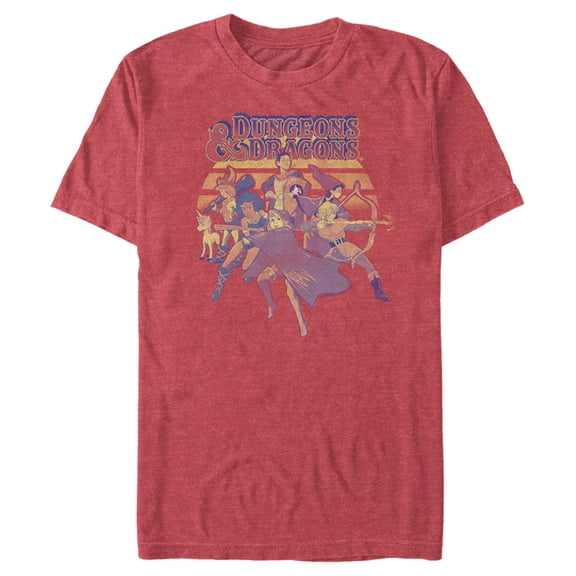Men's Dungeons & Dragons Retro Cartoon Characters  Graphic Tee Red Heather 2X Large