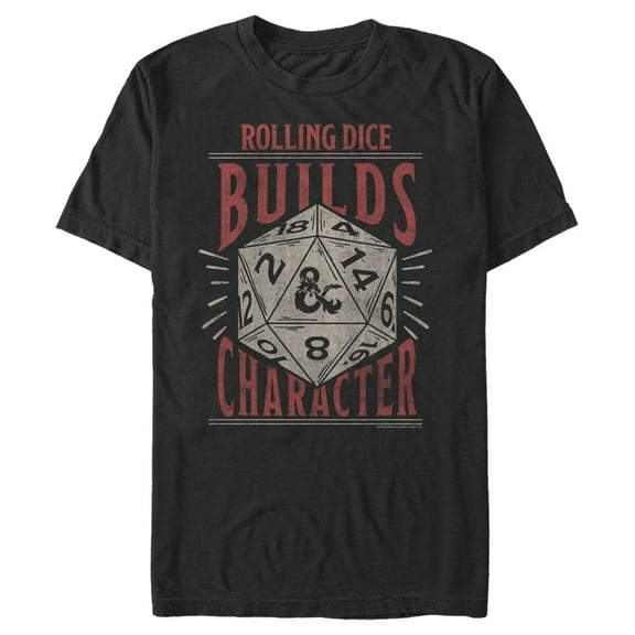 Men's Dungeons & Dragons Rolling Dice Builds Character  Graphic Tee Black Large