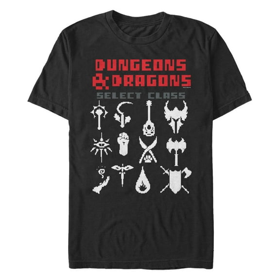 Men's Dungeons & Dragons Select Class 8-bit Pixel Symbols  Graphic Tee Black Medium