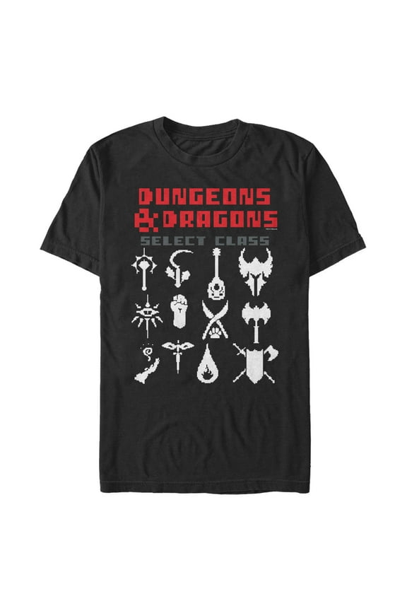 Men's Dungeons & Dragons Select Class 8-bit Pixel Symbols  Graphic Tee Black Small