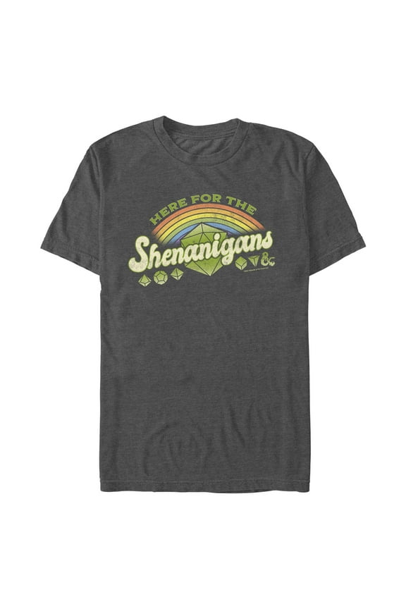 Men's Dungeons & Dragons St. Patrick's Day Here for the Shenanigans Dice Graphic Tee Charcoal Heather X Large