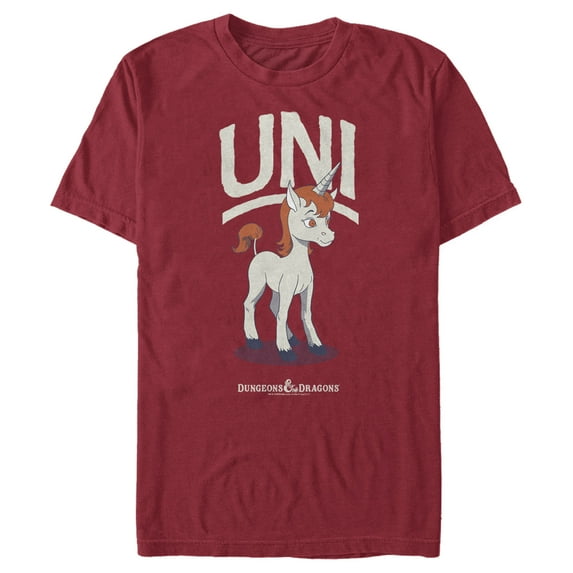 Men's Dungeons & Dragons Uni Unicorn Pose Cartoon Graphic Tee Cardinal Medium