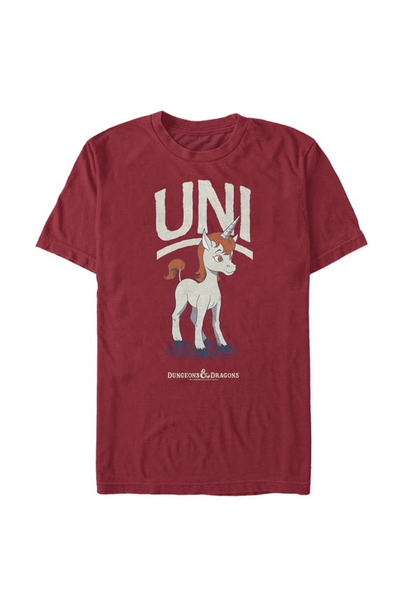 Men's Dungeons & Dragons Uni Unicorn Pose Cartoon Graphic Tee Cardinal Small