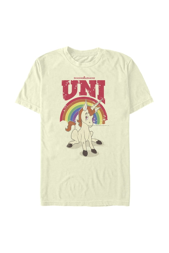 Men's Dungeons & Dragons Uni Unicorn Rainbow Cartoon Graphic Tee Beige 2X Large