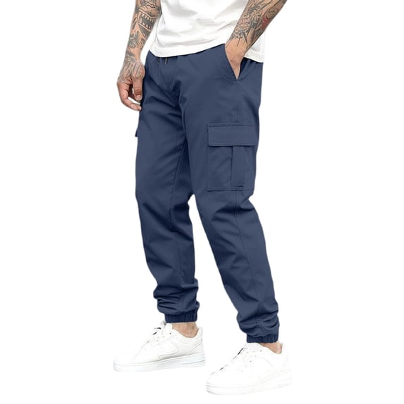 Men's Durable Work Pants Spring Casual Drawstring Multi-Pocket Outdoor Loose Trousers Sportswear for Comfortable Fit