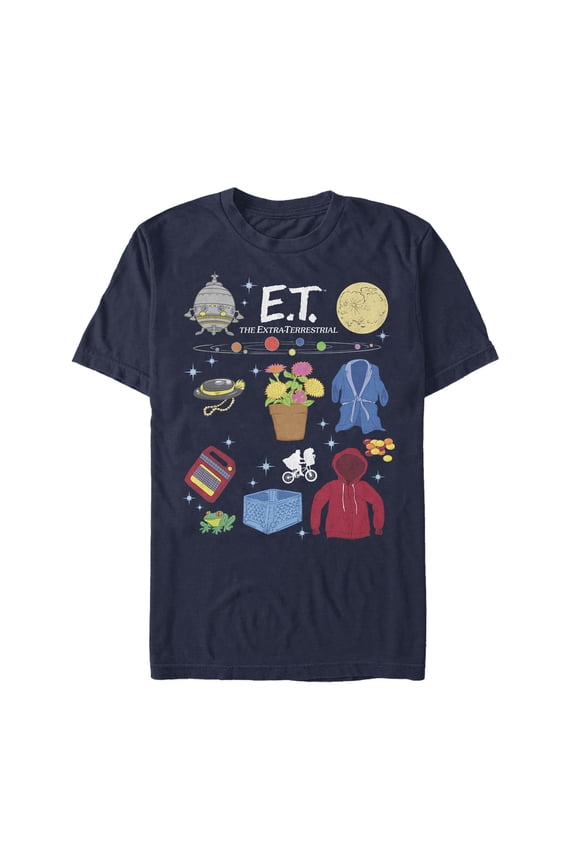 Men's E.T. the Extra-Terrestrial Favorite Movie Props Graphic Tee Navy Blue 2X Large