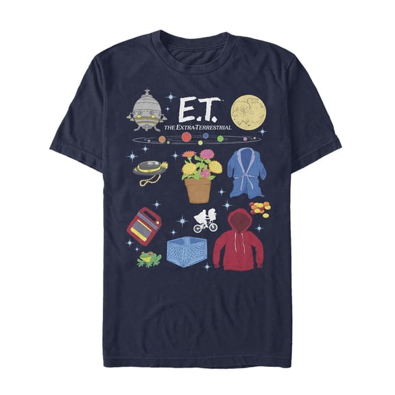Men's E.T. the Extra-Terrestrial Favorite Movie Props Graphic Tee Navy Blue Medium